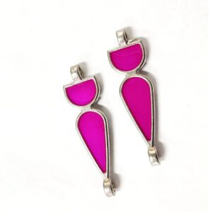 MEENAP0216- ARNAS 4 PCs PACK OF HOT PINK MEENAKARI SILVER PALTED OXIDIZED PENDANT