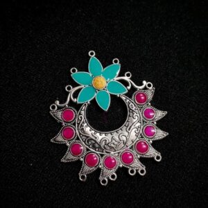 MEENAP0229- ARNAS 1 PC PACK OF MEENAKARI SILVER PALTED FLORAL DESIGNER MOTIF OXIDIZED PENDANT
