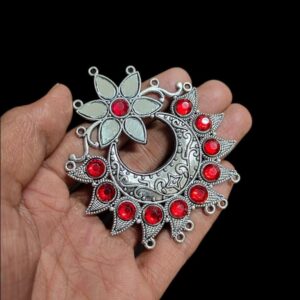 MEENAP0233- ARNAS 1 PC PACK OF RED STONE SILVER PALTED FLORAL DESIGNER MOTIF OXIDIZED PENDANT