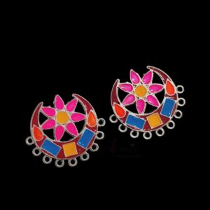 MEENAP0234- ARNAS 2 PCs PACK OF MULTI COLOR MEENAKARI SILVER PALTED DESIGNER MOTIF OXIDIZED PENDANT