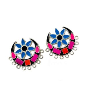 MEENAP0237- ARNAS 2 PCs PACK OF MULTI COLOR MEENAKARI SILVER PALTED DESIGNER MOTIF OXIDIZED PENDANT