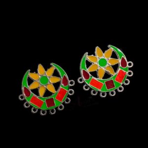 MEENAP0238- ARNAS 2 PCs PACK OF MULTI COLOR MEENAKARI SILVER PALTED DESIGNER MOTIF OXIDIZED PENDANT