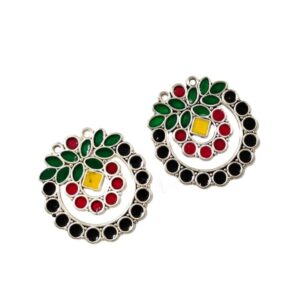 MEENAP0246- ARNAS 2 PCs PACK OF MULTI COLOR MEENAKARI SILVER PALTED DESIGNER MOTIF OXIDIZED PENDANT