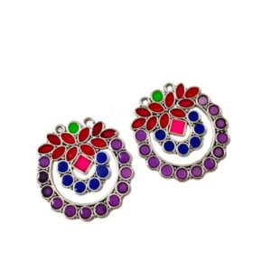 MEENAP0248- ARNAS 2 PCs PACK OF MULTI COLOR MEENAKARI SILVER PALTED DESIGNER MOTIF OXIDIZED PENDANT