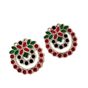 MEENAP0250- ARNAS 2 PCs PACK OF MULTI COLOR MEENAKARI SILVER PALTED DESIGNER MOTIF OXIDIZED PENDANT