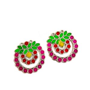 MEENAP0252- ARNAS 2 PCs PACK OF MULTI COLOR MEENAKARI SILVER PALTED DESIGNER MOTIF OXIDIZED PENDANT