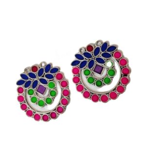 MEENAP0253- ARNAS 2 PCs PACK OF MULTI COLOR MEENAKARI SILVER PALTED DESIGNER MOTIF OXIDIZED PENDANT