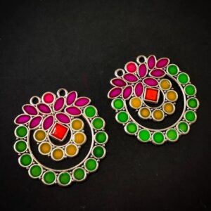 MEENAP0255- ARNAS 2 PCs PACK OF MULTI COLOR MEENAKARI SILVER PALTED DESIGNER MOTIF OXIDIZED PENDANT