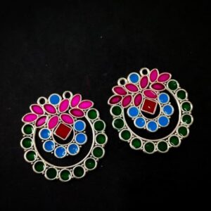 MEENAP0256- ARNAS 2 PCs PACK OF MULTI COLOR MEENAKARI SILVER PALTED DESIGNER MOTIF OXIDIZED PENDANT