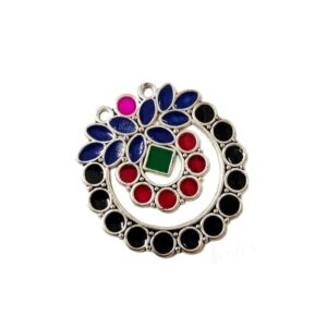 MEENAP0258- ARNAS 2 PCs PACK OF MULTI COLOR MEENAKARI SILVER PALTED DESIGNER MOTIF OXIDIZED PENDANT