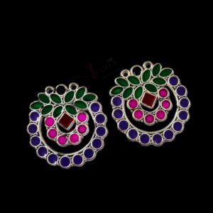 MEENAP0259- ARNAS 2 PCs PACK OF MULTI COLOR MEENAKARI SILVER PALTED DESIGNER MOTIF OXIDIZED PENDANT