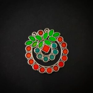 MEENAP0260- ARNAS 2 PCs PACK OF MULTI COLOR MEENAKARI SILVER PALTED DESIGNER MOTIF OXIDIZED PENDANT