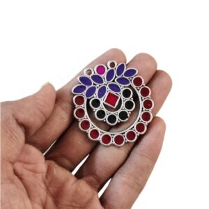 MEENAP0261- ARNAS 2 PCs PACK OF MULTI COLOR MEENAKARI SILVER PALTED DESIGNER MOTIF OXIDIZED PENDANT