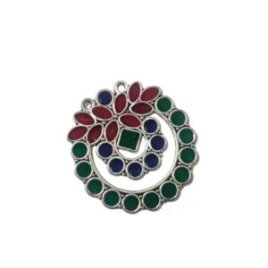 MEENAP0263- ARNAS 2 PCs PACK OF MULTI COLOR MEENAKARI SILVER PALTED DESIGNER MOTIF OXIDIZED PENDANT