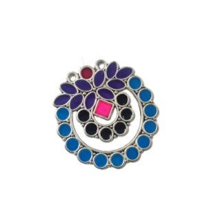 MEENAP0265- ARNAS 2 PCs PACK OF MULTI COLOR MEENAKARI SILVER PALTED DESIGNER MOTIF OXIDIZED PENDANT