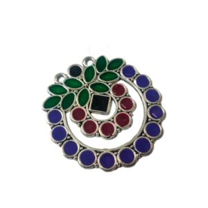 MEENAP0266- ARNAS 2 PCs PACK OF MULTI COLOR MEENAKARI SILVER PALTED DESIGNER MOTIF OXIDIZED PENDANT