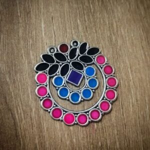 MEENAP0267- ARNAS 2 PCs PACK OF MULTI COLOR MEENAKARI SILVER PALTED DESIGNER MOTIF OXIDIZED PENDANT