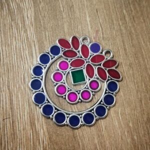 MEENAP0268- ARNAS 2 PCs PACK OF MULTI COLOR MEENAKARI SILVER PALTED DESIGNER MOTIF OXIDIZED PENDANT