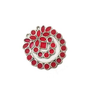 MEENAP0269- ARNAS 2 PCs PACK OF RED MEENAKARI SILVER PLATED DESIGNER MOTIF OXIDIZED PENDANT
