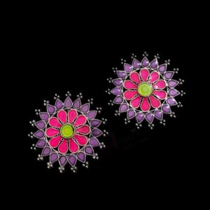 MEENAP0270- ARNAS 2 PCs PACK OF MULTI COLOR MEENAKARI SILVER PALTED DESIGNER MOTIF OXIDIZED PENDANT