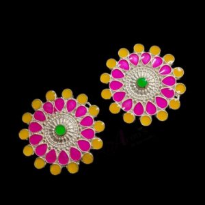 MEENAP0271- ARNAS 2 PCs PACK OF MULTI COLOR MEENAKARI SILVER PALTED DESIGNER MOTIF OXIDIZED PENDANT