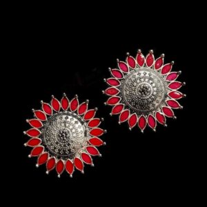 MEENAP0272- ARNAS 2 PCs PACK OF RED COLOR MEENAKARI SILVER PALTED DESIGNER MOTIF OXIDIZED PENDANT
