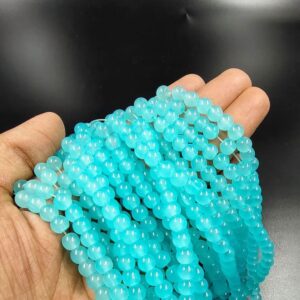 RGLASS0066 – 1 STRAND AQUA BLUE 6MM ROUND GLASS BEADS