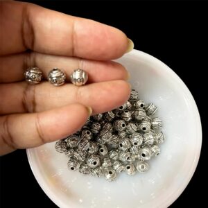 OXIBEADS0050- 50 GM PACK OF ROUND GERMAN SILVER METAL BEADS