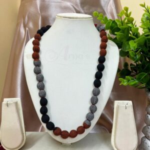 1LDORI16- ARNAS 1 PC PACK OF SINGLE LAYER FABRIC AND BEADS MAROON-GRAY-BLACK TASSEL | DORI FOR JEWELLERY MAKING