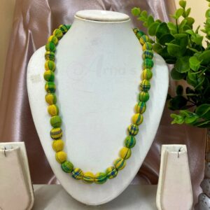 1LDORI17- ARNAS 1 PC PACK OF SINGLE LAYER FABRIC AND BEADS YELLOW-GREEN TASSEL | DORI FOR JEWELLERY MAKING