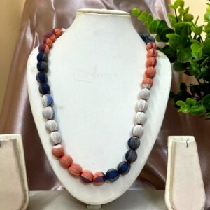 1LDORI19- ARNAS 1 PC PACK OF SINGLE LAYER FABRIC AND BEADS WHITE-PEACH-GRAY TASSEL | DORI FOR JEWELLERY MAKING