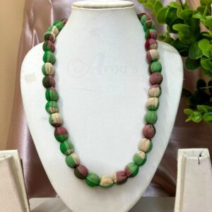 1LDORI20- ARNAS 1 PC PACK OF SINGLE LAYER FABRIC AND BEADS GREEN-BROWN TASSEL | DORI FOR JEWELLERY MAKING