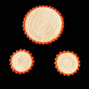 JUTEBASE05 ARNAS 1 PENDANT 2 EARRINGS SET OF SMALL JUTEBASE WITH ORANGE BORDER FOR JEWELLERY MAKING