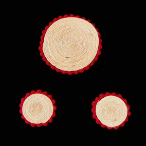 JUTEBASE01 ARNAS 1 PENDANT 2 EARRINGS SET OF SMALL JUTEBASE WITH RED BORDER FOR JEWELLERY MAKING