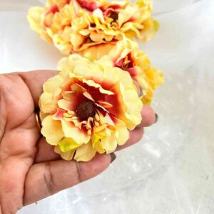 FLOWER0080- 12 PCs PACK OF YELLOW-PINK FABRIC FLOWER