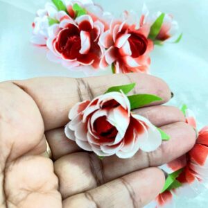 FLOWER0081- 12 PCs PACK OF WHITE-RED FABRIC FLOWER