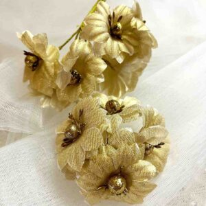 FLOWER0090- 12 PCs PACK OF GOLDEN FABRIC FLOWER