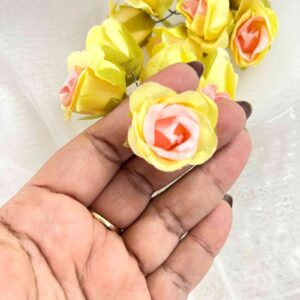 FLOWER0083- 12 PCs PACK OF YELLOW-PINK ROSE FABRIC FLOWER