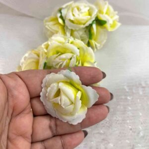 FLOWER0086- 12 PCs PACK OF YELLOW-WHITE ROSE FABRIC FLOWER