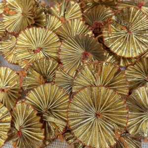GOTAPATTI02 ARNAS 50 PCS PACK OF 4.5MM GOLDEN GOTA PATTI FLOWERS APPLIQUES FOR FLOWER JEWELLERY| EMBROIDERY DECORATION| CRAFT MAKING