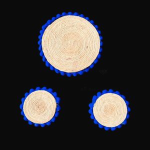 JUTEBASE07 ARNAS 1 PENDANT 2 EARRINGS SET OF SMALL JUTEBASE WITH ROYAL BLUE BORDER FOR JEWELLERY MAKING