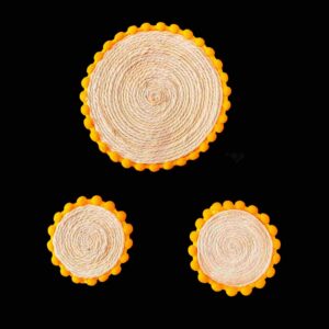 JUTEBASE03 ARNAS 1 PENDANT 2 EARRINGS SET OF SMALL JUTEBASE WITH YELLOW  BORDER FOR JEWELLERY MAKING