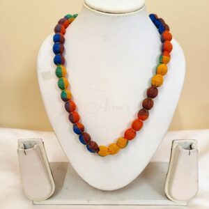 1LDORI23- ARNAS 1 PC PACK OF SINGLE LAYER FABRIC AND BEADS ORANGE-BROWN-YELLOW TASSEL | DORI FOR JEWELLERY MAKING