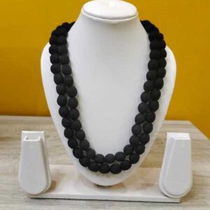 2LDORI02- ARNAS 1 PC PACK OF BLACK TWO LAYER FABRIC AND BEADS TASSEL FOR JEWELLERY MAKING