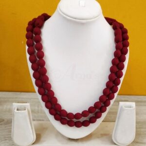 2LDORI03- ARNAS 1 PC PACK OF MAROON TWO LAYER FABRIC AND BEADS TASSEL FOR JEWELLERY MAKING