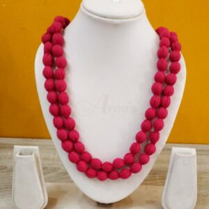 2LDORI04- ARNAS 1 PC PACK OF RANI PINK TWO LAYER FABRIC AND BEADS TASSEL FOR JEWELLERY MAKING