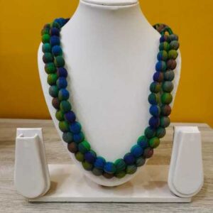 2LDORI08- ARNAS 1 PC PACK OF BLUE GREEN BROWN TWO LAYER FABRIC AND BEADS TASSEL FOR JEWELLERY MAKING