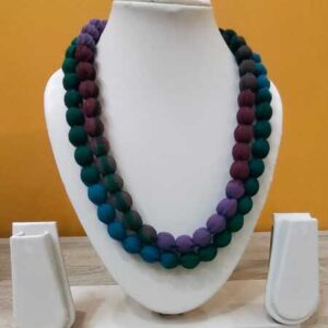 2LDORI09- ARNAS 1 PC PACK OF BLUE GREEN  TWO LAYER FABRIC AND BEADS TASSEL FOR JEWELLERY MAKING