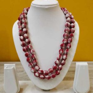 2LDORI16- ARNAS 1 PC PACK OF PINK-WHITE CHECK LAYER FABRIC AND BEADS TASSEL FOR JEWELLERY MAKING