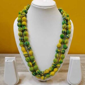2LDORI17- ARNAS 1 PC PACK OF YELLOW-GREEN CHK LAYER FABRIC AND BEADS TASSEL FOR JEWELLERY MAKING